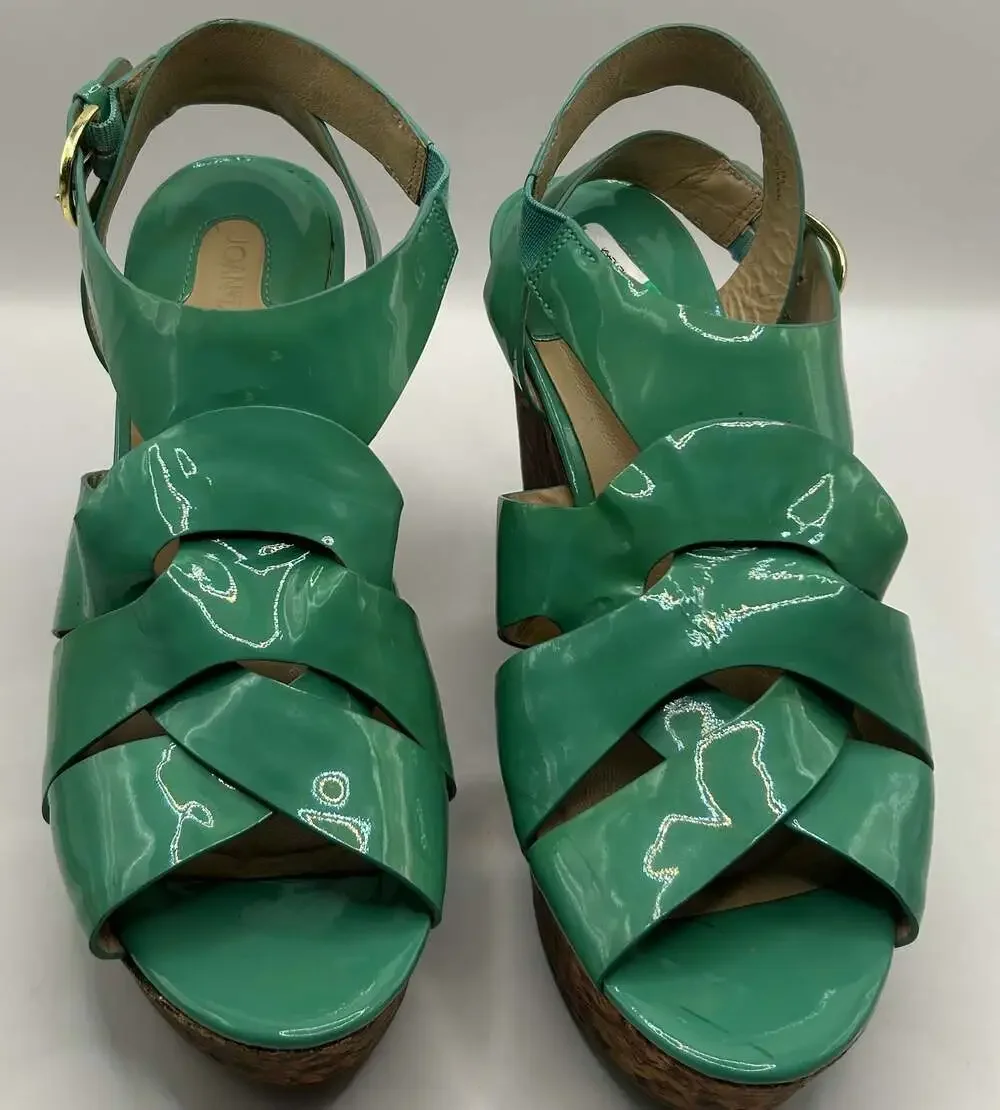 Joan & David Daisleen Mint Green Patent Leather Cork Wedge Sandals